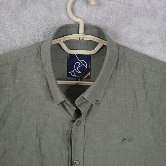 Raging Bull Button Up Shirt Mens Olive Size M Long Sleeve Linen Blend Logo NWT - Picture 3 of 16